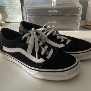 size 7.5, black and white laces up vans, gently used.